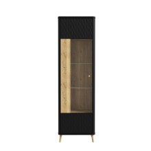 Stauraumvitrine >FIXSMILE< 1 Tür, Mauvella Eiche Dekor / Schwarz - 58,6x196,6x41,5cm (BxHxT)