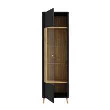 Stauraumvitrine >FIXSMILE< 1 Tür, Mauvella Eiche Dekor / Schwarz - 58,6x196,6x41,5cm (BxHxT)
