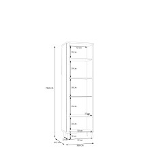 Stauraumvitrine >FIXSMILE< 1 Tür, Mauvella Eiche Dekor / Schwarz - 58,6x196,6x41,5cm (BxHxT)