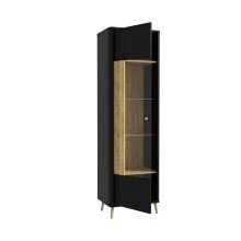 Stauraumvitrine >FIXSMILE< 1 Tür, Mauvella Eiche Dekor / Schwarz - 58,6x196,6x41,5cm (BxHxT)