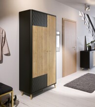 Garderobenschrank >FIXSMILE< 2 Türen, Mauvella Eiche Dekor / Schwarz - 93,3x196,6x41,5cm (BxHxT)