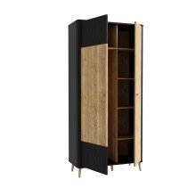 Garderobenschrank >FIXSMILE< 2 Türen, Mauvella Eiche Dekor / Schwarz - 93,3x196,6x41,5cm (BxHxT)
