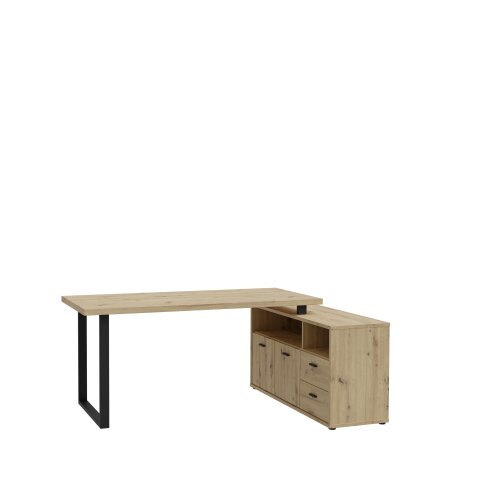 Eckschreibtisch >GOLDSBORO< 2 Schübe, 2 Türen, Artisan Eiche Dekor - 124,2x74,3x181cm (BxHxT)