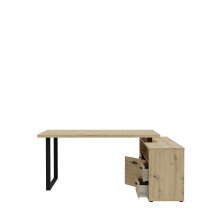 Eckschreibtisch >GOLDSBORO< 2 Schübe, 2 Türen, Artisan Eiche Dekor - 124,2x74,3x181cm (BxHxT)