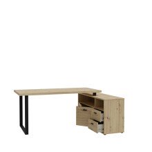 Eckschreibtisch >GOLDSBORO< 2 Schübe, 2 Türen, Artisan Eiche Dekor - 124,2x74,3x181cm (BxHxT)