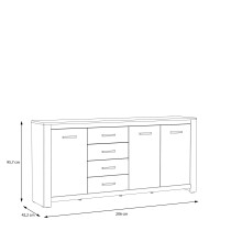 Sideboard >HAVANNA< 3 Türen, 4 Schübe, Alteiche Dekor  - 206x95,7x42,2cm (BxHxT)