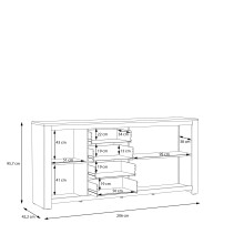 Sideboard >HAVANNA< 3 Türen, 4 Schübe, Alteiche Dekor  - 206x95,7x42,2cm (BxHxT)
