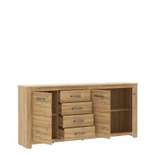 Sideboard >HAVANNA< 3 Türen, 4 Schübe, Alteiche Dekor  - 206x95,7x42,2cm (BxHxT)