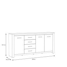 Sideboard >HAVANNA< 3 Türen, 4 Schübe, Alteiche Dekor  - 206x95,7x42,2cm (BxHxT)