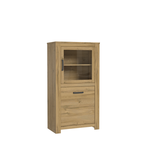 Stauraumvitrine >HAVANNA< 2 Türen, Alteiche Dekor - 77x143,7x42,2cm (BxHxT)
