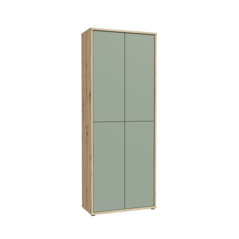 Schuhschrank >Alanna < 4 Türen, Salbei / Artisan Eiche Dekor - 74,5x191,9x34,9 (BxHxT)