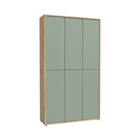 Schuhschrank >Alanna< 6 Türen, Salbei / Artisan Eiche Dekor - 109,2x191,9x34,9 cm (B/H/T)