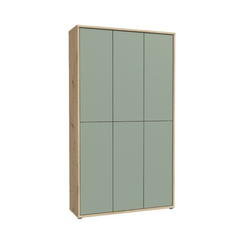 Schuhschrank >Alanna< 6 Türen, Salbei / Artisan Eiche Dekor - 109,2x191,9x34,9 cm (B/H/T)
