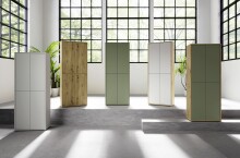 Schuhschrank >Alanna< 6 Türen, Salbei / Artisan Eiche Dekor - 109,2x191,9x34,9 cm (B/H/T)