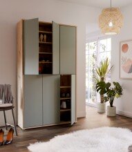 Schuhschrank >Alanna< 6 Türen, Salbei / Artisan Eiche Dekor - 109,2x191,9x34,9 cm (B/H/T)