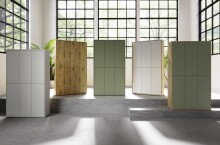 Schuhschrank >Alanna< 6 Türen, Salbei / Artisan Eiche Dekor - 109,2x191,9x34,9 cm (B/H/T)