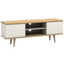 Lowboard >Sundsvall< 140x52 cm in Eiche-Optik mit weißen Türen und Holzfüßen