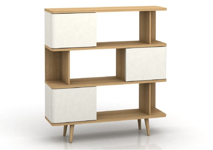Bücherregal >Sundsvall< 120x130 cm in Eiche-Optik mit 3 Türen, Weiß