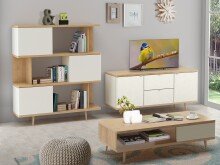 Bücherregal >Sundsvall< 120x130 cm in Eiche-Optik mit 3 Türen, Weiß