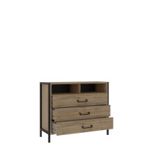 Kommode >ORIENTAL TREE< 3 Schübe, Bartex Eiche Dekor / Schwarz - 109,4x90,7x41,5cm (BxHxT)