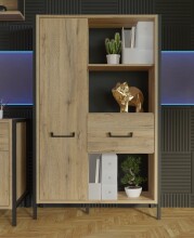 Highboard >ORIENTAL TREE<  3 Fächer, Bartex Eiche Dekor / Schwarz - 94,1x151,5x41,5cm (BxHxT)