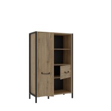 Highboard >ORIENTAL TREE<  3 Fächer, Bartex Eiche Dekor / Schwarz - 94,1x151,5x41,5cm (BxHxT)