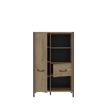 Highboard >ORIENTAL TREE<  3 Fächer, Bartex Eiche Dekor / Schwarz - 94,1x151,5x41,5cm (BxHxT)