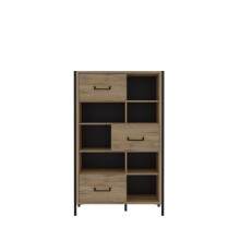 Highboard >ORIENTAL TREE< 3 Türen, Bartex Eiche Dekor / Schwarz - 94,1x151,5x41,5cm (BxHxT)