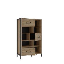 Highboard >ORIENTAL TREE< 3 Türen, Bartex Eiche Dekor / Schwarz - 94,1x151,5x41,5cm (BxHxT)