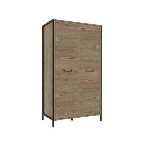 Kleiderschrank >ORIENTAL TREE< 2 Stangen, Bartex Eiche Dekor/ Schwarz - 109,1x199,9x62,2cm (B/H/T)