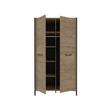 Kleiderschrank >ORIENTAL TREE< 2 Stangen, Bartex Eiche Dekor/ Schwarz - 109,1x199,9x62,2cm (B/H/T)