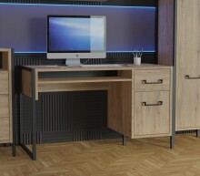 Schreibtisch >ORIENTAL TREE< Ablagefach, Bartex Eiche Dekor / Schwarz - 129,4x74,7x60,2cm (B/H/T)