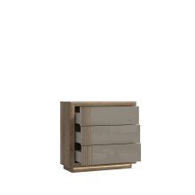Kommode >SAVONA< LED, 3 Schübe, Beige Glanz / Eiche Antik Dekor - 103x98,2x42,3cm BxHxT