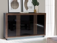 Sideboard >SAVONA< LED, Script-Schlameiche Dekor / Schwarz - 162,7x98,2x42,3cm (B/H/T)