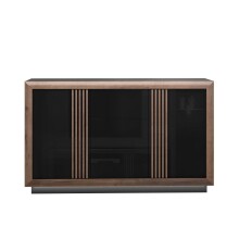 Sideboard >SAVONA< LED, Script-Schlameiche Dekor / Schwarz - 162,7x98,2x42,3cm (B/H/T)