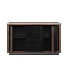 Sideboard >SAVONA< LED, Script-Schlameiche Dekor / Schwarz - 162,7x98,2x42,3cm (B/H/T)