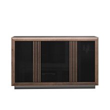 Sideboard >SAVONA< LED, Script-Schlameiche Dekor / Schwarz - 162,7x98,2x42,3cm (B/H/T)