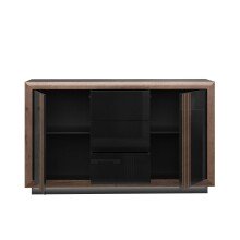 Sideboard >SAVONA< LED, Script-Schlameiche Dekor / Schwarz - 162,7x98,2x42,3cm (B/H/T)