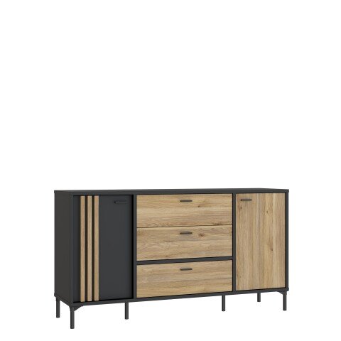 Sideboard >JOAKIMIS< Lamelle, Mauvella Eiche Dekor / Schwarz - 159,5x86,2x41,5cm (BxHxT)