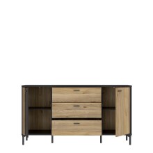 Sideboard >JOAKIMIS< Lamelle, Mauvella Eiche Dekor / Schwarz - 159,5x86,2x41,5cm (BxHxT)