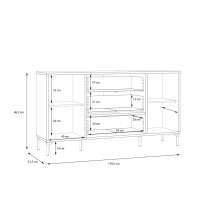 Sideboard >JOAKIMIS< Lamelle, Mauvella Eiche Dekor / Schwarz - 159,5x86,2x41,5cm (BxHxT)