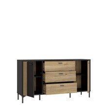 Sideboard >JOAKIMIS< Lamelle, Mauvella Eiche Dekor / Schwarz - 159,5x86,2x41,5cm (BxHxT)