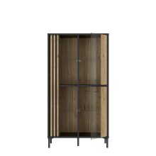 Glasvitrine >JOAKIMIS< Lamelle, Mauvella Eiche Dekor / Schwarz - 87x162,2x41,5cm (BxHxT)