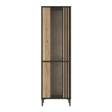 Glasvitrine >JOAKIMIS< Lamelle, Mauvella Eiche Dekor / Schwarz - 59x197,4x41,5cm (BxHxT)