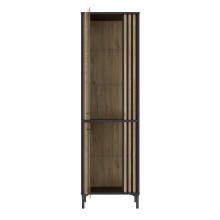 Glasvitrine >JOAKIMIS< Lamelle, Mauvella Eiche Dekor / Schwarz - 59x197,4x41,5cm (BxHxT)