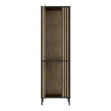 Glasvitrine >JOAKIMIS< Lamelle, Mauvella Eiche Dekor / Schwarz - 59x197,4x41,5cm (BxHxT)