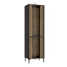 Glasvitrine >JOAKIMIS< Lamelle, Mauvella Eiche Dekor / Schwarz - 59x197,4x41,5cm (BxHxT)