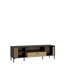 TV-Board >JOAKIMIS< Lamelle, Mauvella Eiche Dekor / Schwarz - 159,5x51x41,5cm (BxHxT)