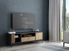 TV-Board >JOAKIMIS< Lamelle, Mauvella Eiche Dekor / Schwarz - 159,5x51x41,5cm (BxHxT)