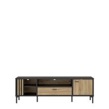 TV-Board >JOAKIMIS< Lamelle, Mauvella Eiche Dekor / Schwarz - 159,5x51x41,5cm (BxHxT)